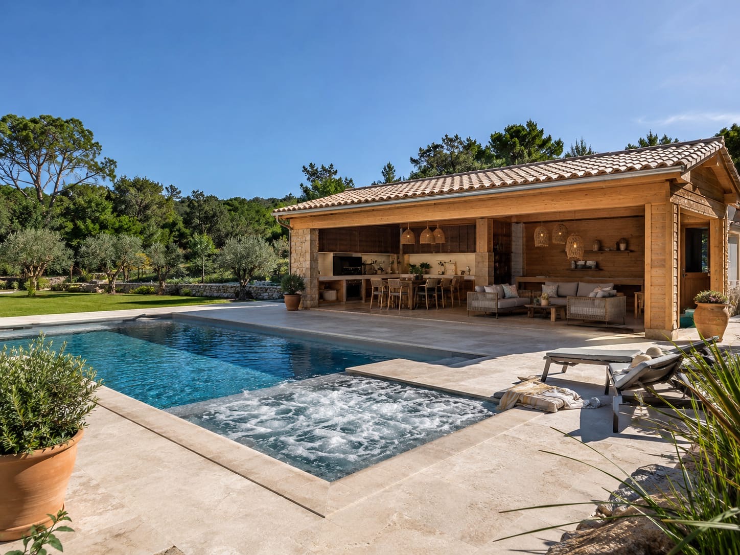 Backyard pool with landscaping