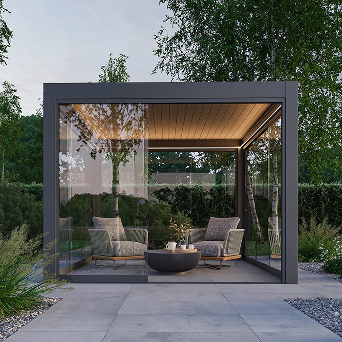 Architectural pergola with glass walls